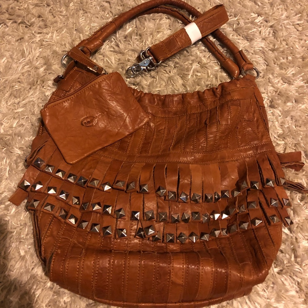 Leather Purse with Stud/Fringe accents